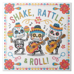 Colourful Día de los Muertos Fiesta Skeleton Band Tile