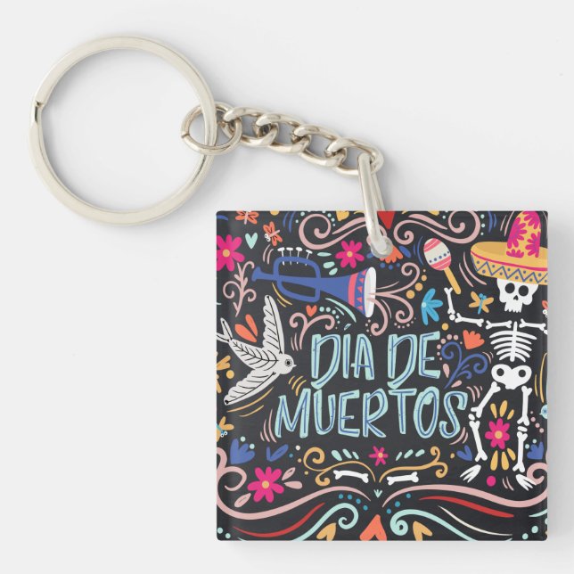 Colourful Dia de los Muertos | Keychain (Front)