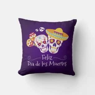 Colourful Dia de los Muertos   Throw Pillow