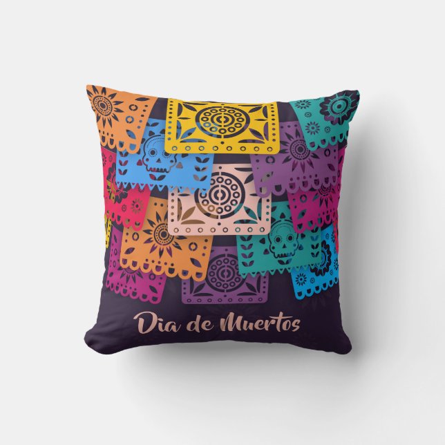 Colourful Dia de Muertos Banners | Throw Pillow (Front)