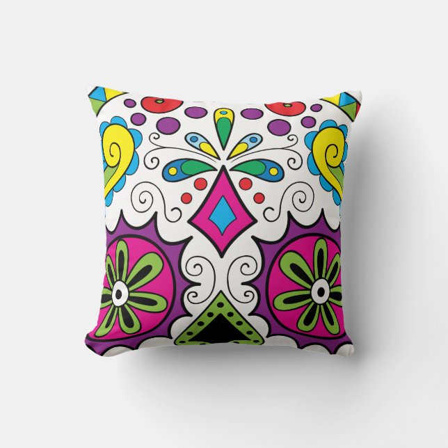 Colourful "Dia Des Los Muertos" Throw Pillows (Front)