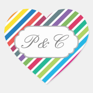 Colourful Diagonal Candy Stripes - Custom Text Heart Sticker
