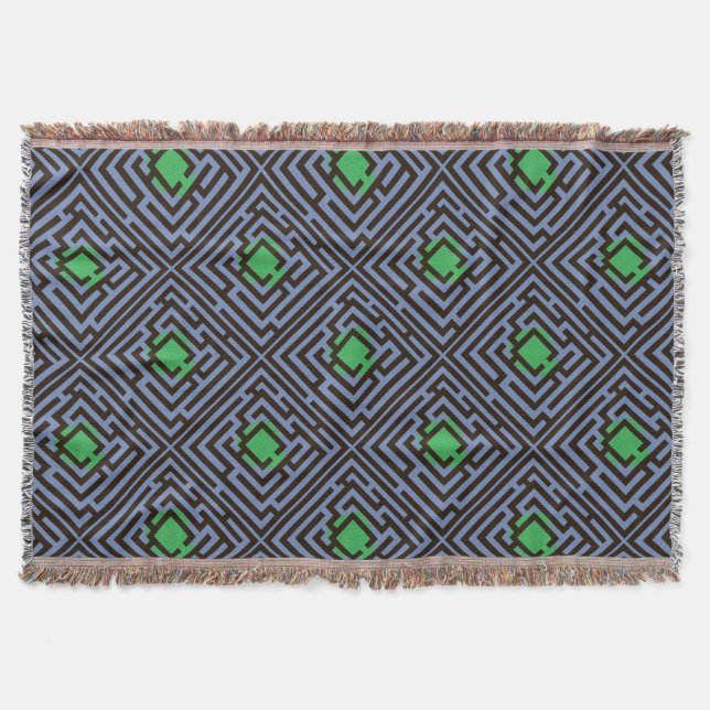 Colourful Diagonal Maze Pattern on Custom Colour Throw Blanket (Front)