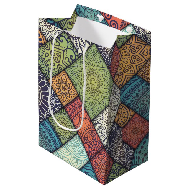Colourful Diagonal Pattern Medium Gift Bag (Front Angled)