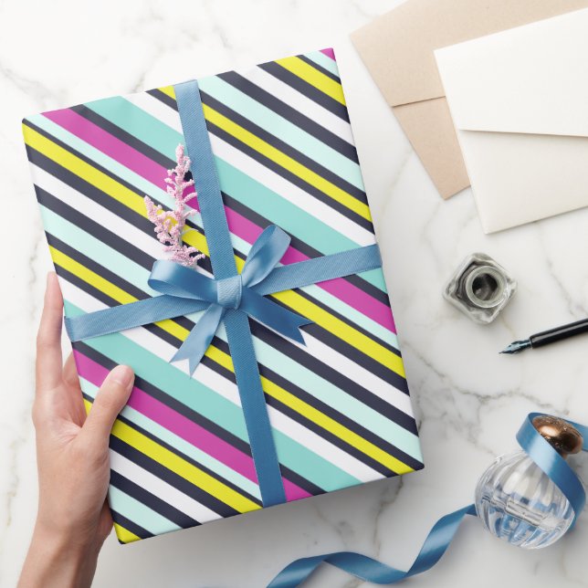  Colourful Diagonal Stripe Pattern Bright Wrapping Paper (Gifting)