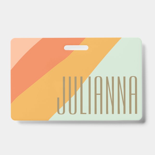 Colourful Diagonal Stripe Retro Pastel Personalize Badge (Front)