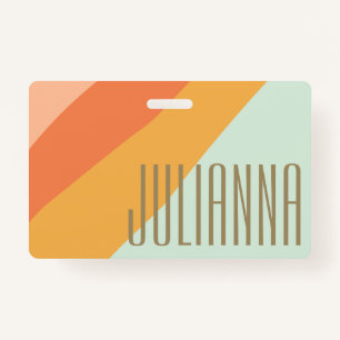Colourful Diagonal Stripe Retro Pastel Personalize Badge