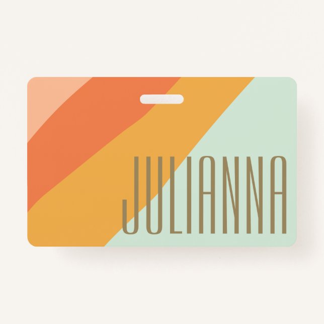 Colourful Diagonal Stripe Retro Pastel Personalize Badge (Front)