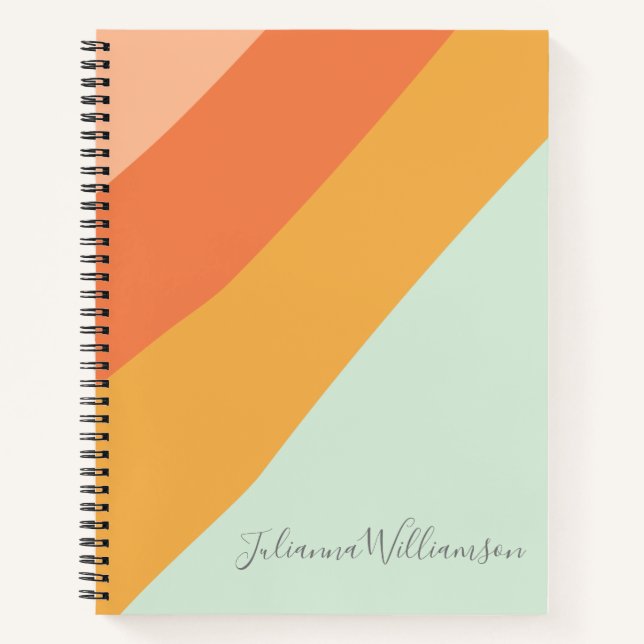 Colourful Diagonal Stripe Retro Pastel Personalize Notebook (Front)