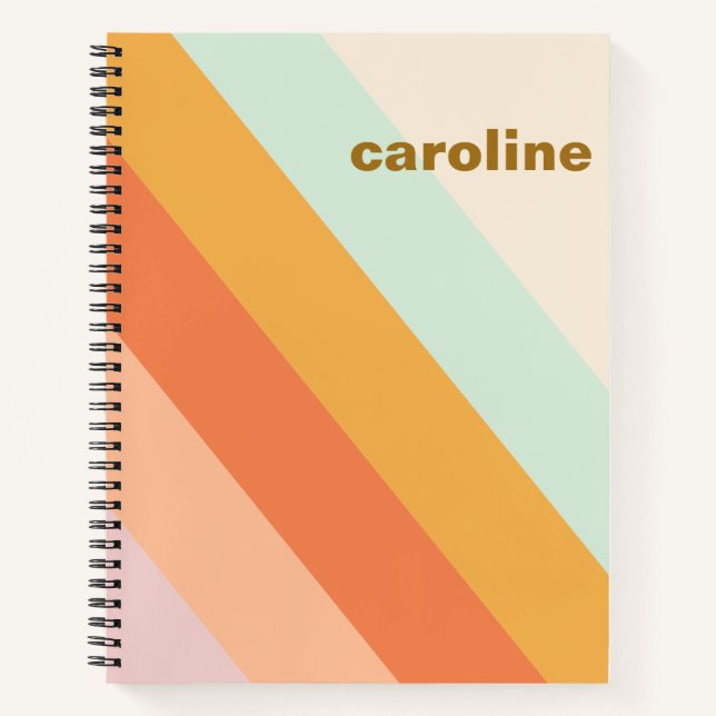 Colourful Diagonal Stripe Retro Pastel Personalize Notebook (Front)