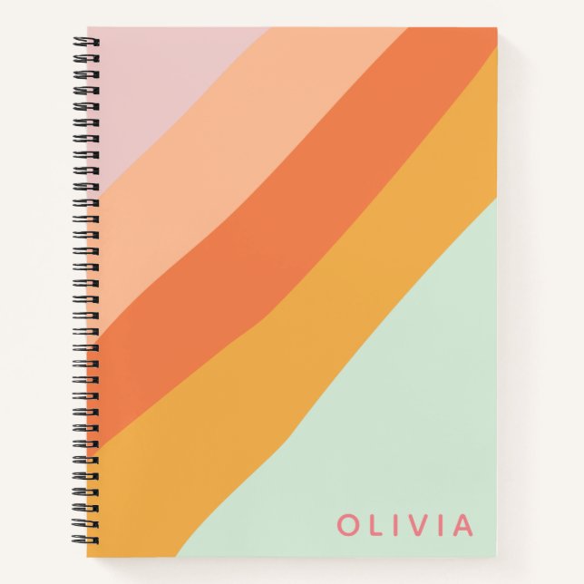Colourful Diagonal Stripe Retro Pastel Personalize Notebook (Front)