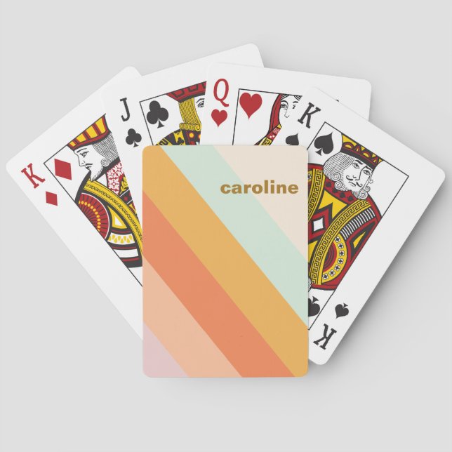 Colourful Diagonal Stripe Retro Pastel Personalize Playing Cards (Back)