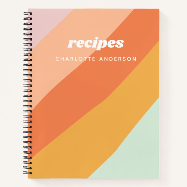 Colourful Diagonal Stripe Retro Personalized Recip Notebook (Front)