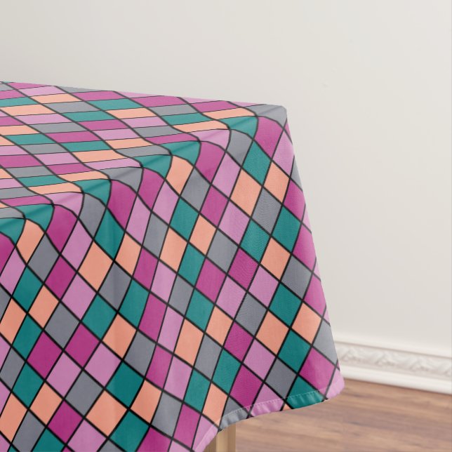 Colourful Diagonal Tile Pattern Tablecloth (In Situ)