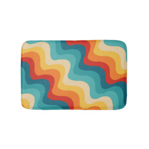 Colourful diagonal waves in retro style bath mat