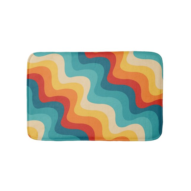 Colourful diagonal waves in retro style  bath mat (Front)