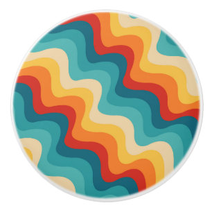 Colourful diagonal waves in retro style ceramic knob