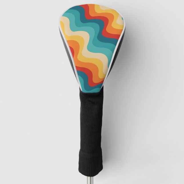 Colourful diagonal waves in retro style  golf head cover (Front)