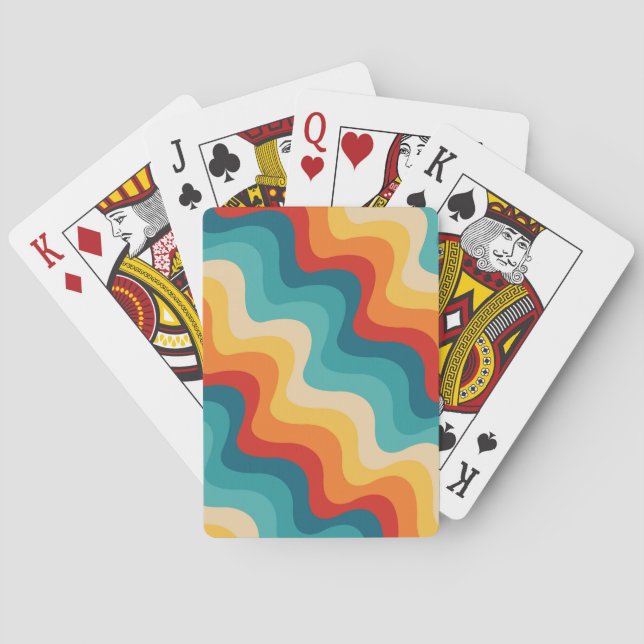 Colourful diagonal waves in retro style  playing cards (Back)
