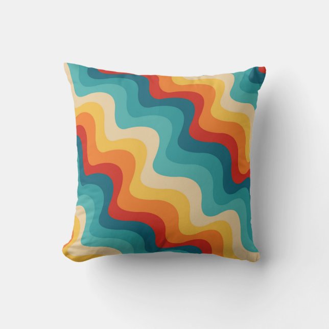 Colourful diagonal waves in retro style  throw pillow (Front)