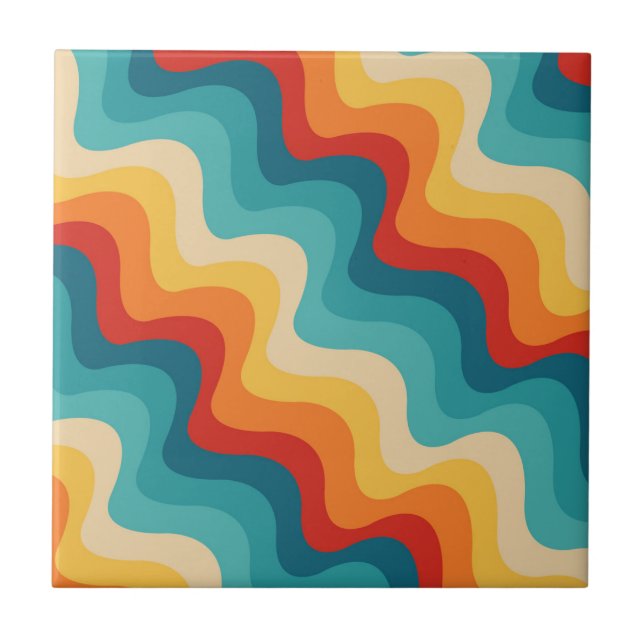 Colourful diagonal waves in retro style  tile (Front)