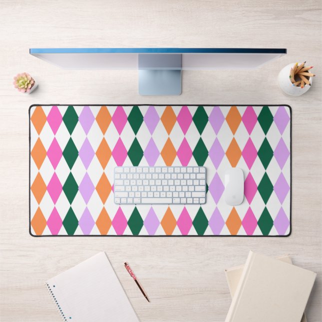 Colourful Diamond Pattern Mid Century Modern Retro Desk Mat (Office 1)