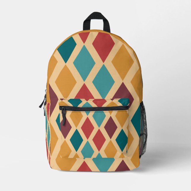 Colourful Diamond Pattern Printed Backpack (Front)