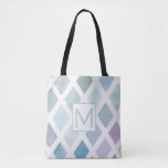 Colourful Diamond Pattern with Initial Tote Bag<br><div class="desc">Lovely gift for bridesmaids,  sisters and moms.  Personalize this tote with their initial.  A lovely remembrance of a special occasion or just because.  Watercolor pastels in a diamond pattern. Colours are shades and tints of blue.

Image is of an original watercolor painting I made.  Image © K. McIver.</div>