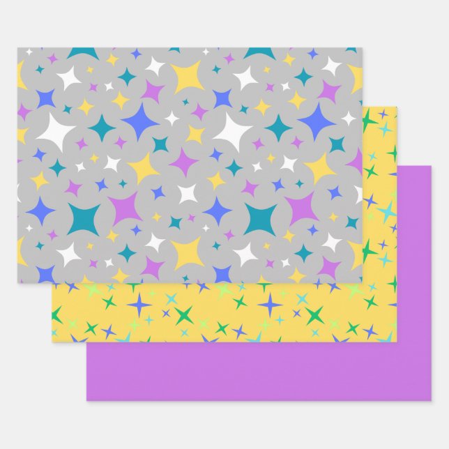 Colourful Diamond Stars Coordinating Gift Wrap Set (Set)
