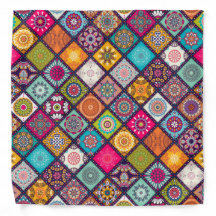 Colourful diamond tiled mandalas floral pattern