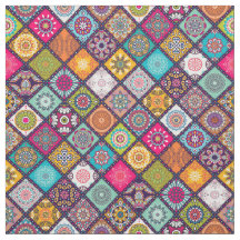 Colourful diamond tiled mandalas floral pattern