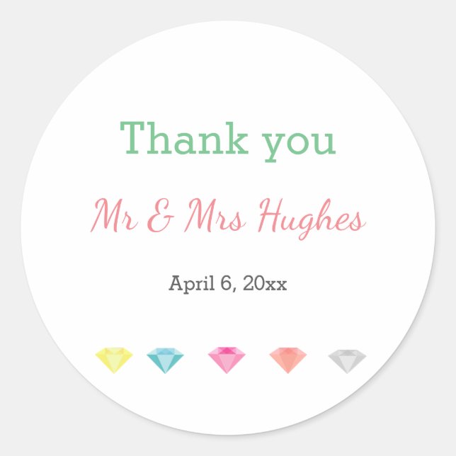 Colourful diamonds confetti wedding  thank you classic round sticker (Front)
