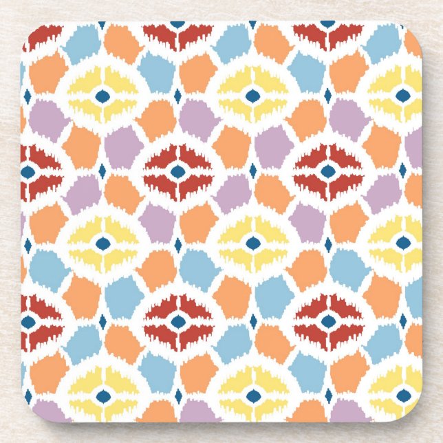 Colourful diamonds ikat geometric coaster (Front)