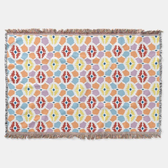 Colourful diamonds ikat geometric throw blanket (Front)