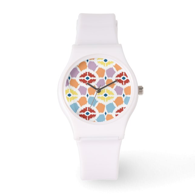 Colourful diamonds ikat geometric watch (Front)