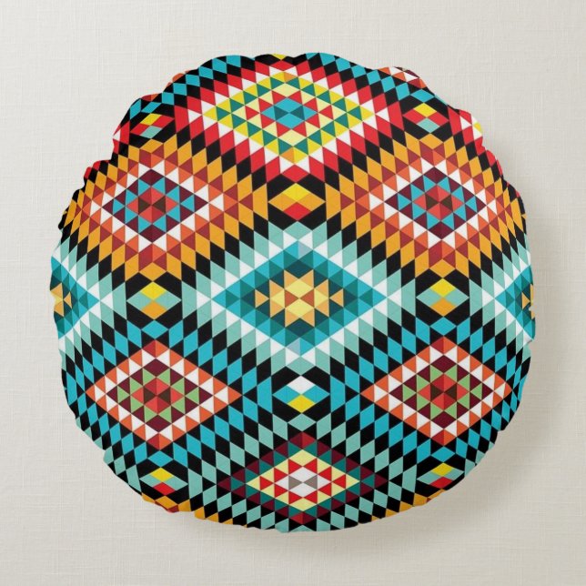 Colourful Diamonds Round Pillow (Front)