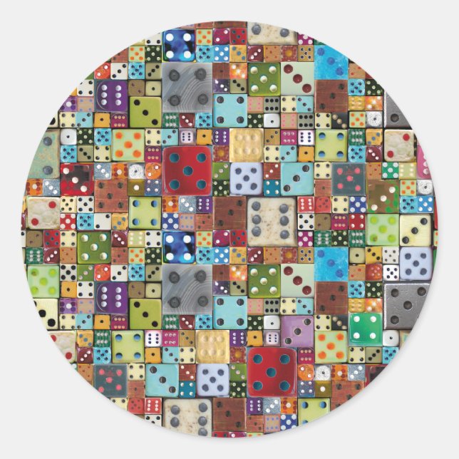 Colourful Dice Classic Round Sticker (Front)