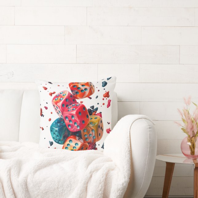 Colourful Dice Throw Pillow (Couch)