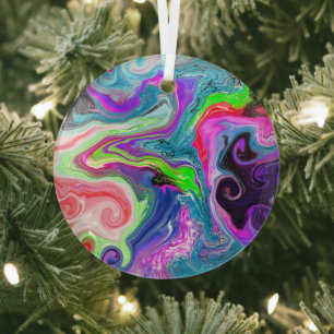 Colourful Digital Art Pour Paint Glass Ornament