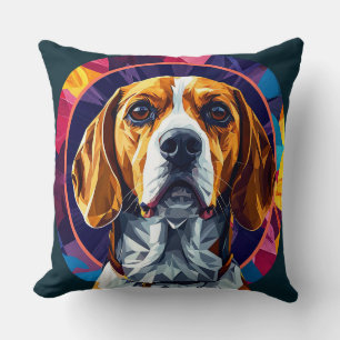 Colourful Digital Artwork of a Beagle Dog Throw Pillow