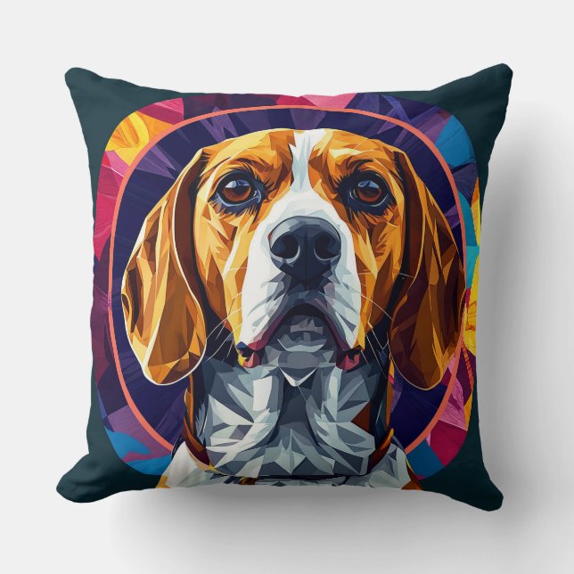 Colourful Digital Artwork of a Beagle Dog Throw Pillow (Front)