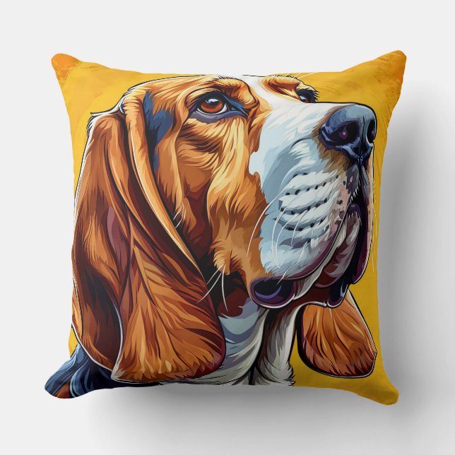Colourful Digital Artwork of a Beagle Dog Throw Pillow (Front)