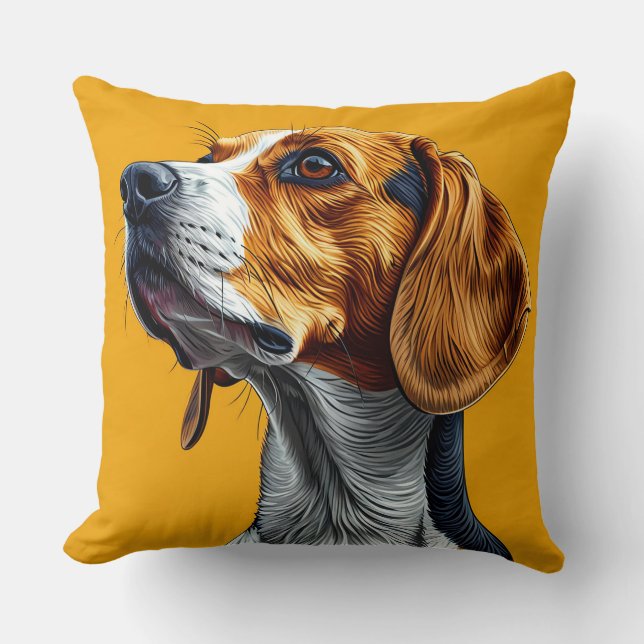 Colourful Digital Artwork of a Beagle Dog Throw Pillow (Front)