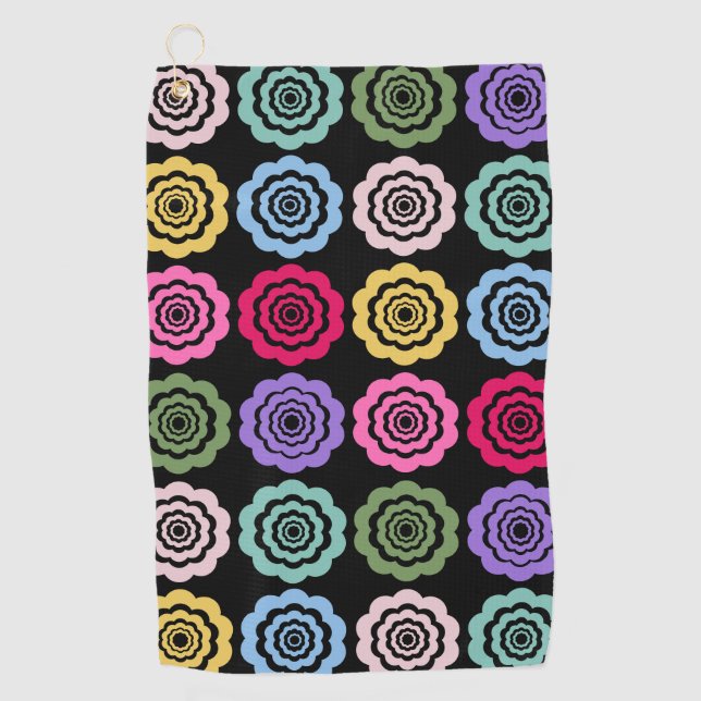 Colourful Digital Flower Pattern Golf Towel (Front)