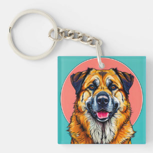 Colourful Digital Illustration of a Happy Dog Keychain