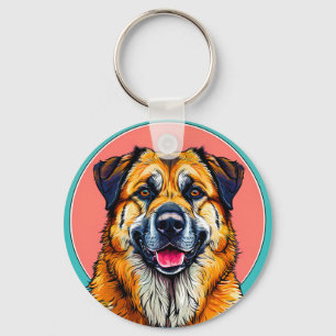 Colourful Digital Illustration of a Happy Dog Keychain