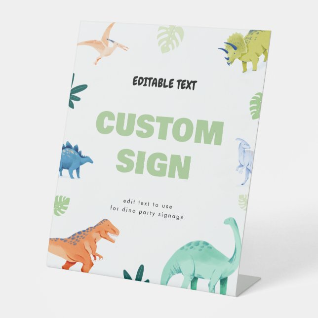 Colourful Dino Party Dinosaur Birthday Custom Sign (Front)