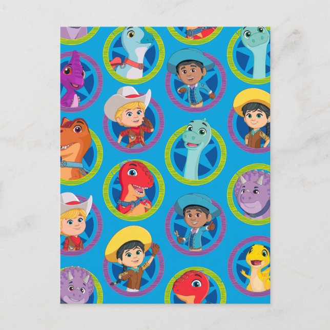 Colourful Dino Ranch Pattern Postcard (Front)