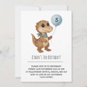 Colourful Dino with Blue Scarf and Balloon Birthda Invitation