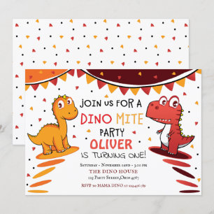 Colourful Dinomite Dinosaur Birthday Party Invitation